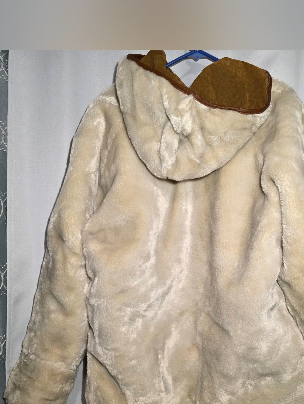 Vtg Leather & Faux Shearling Mid Length Oversized Reversible Hooded Coat Sz S - Picture 8 of 8